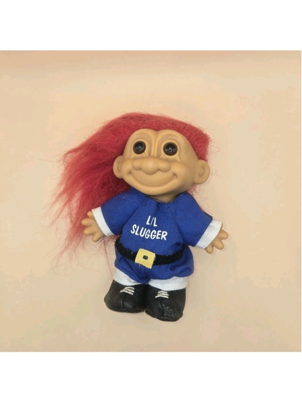 1990s Russ Troll Doll LI'L SLUGGER 5" Red Hair Blue Uniform Vintage